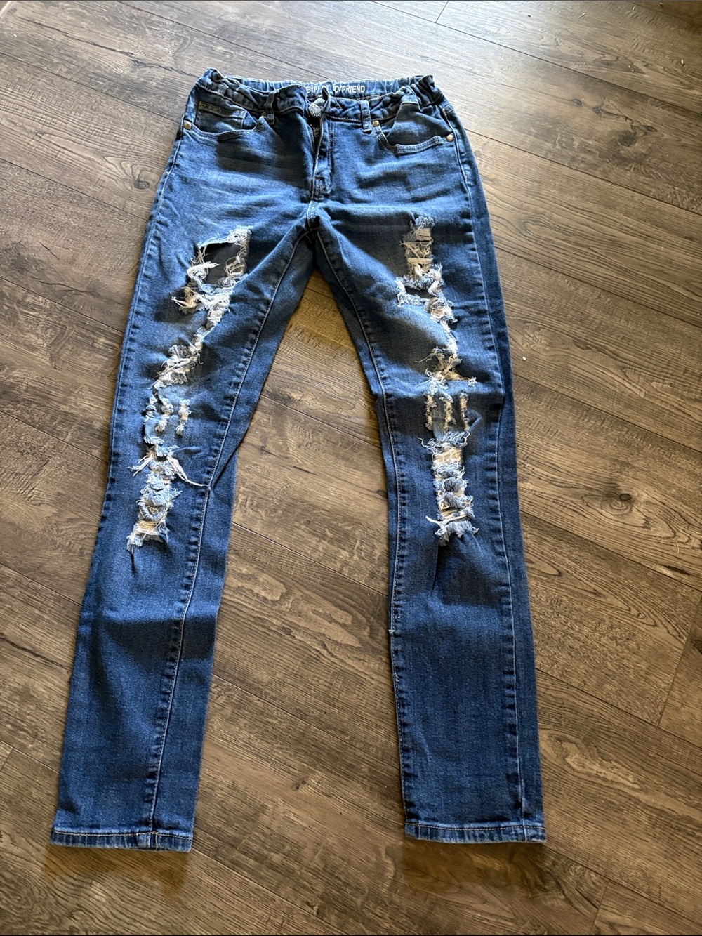 VIP Women's Dark Blue Distressed Skinny Jeans